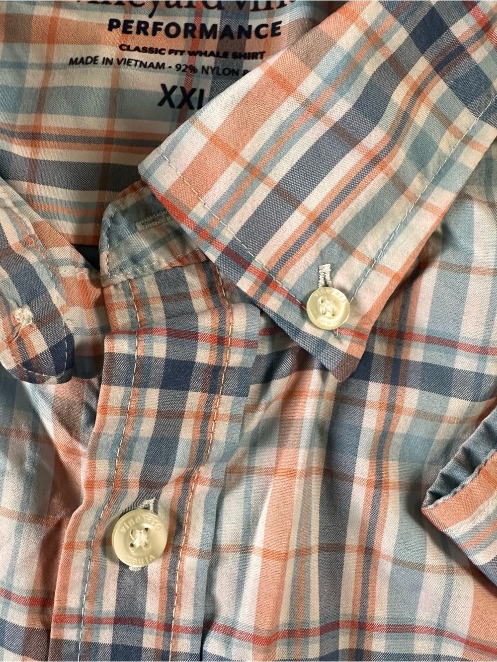 Vineyard Vines Performance Classic Fit Whale Shirt Button Men XXL Blue Plaid EUC - Picture 5 of 11